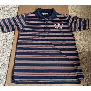 Men's M Navy Blue Striped w/Orange, Gray Golf Polo Shirt Detroit Tigers‎ MLB